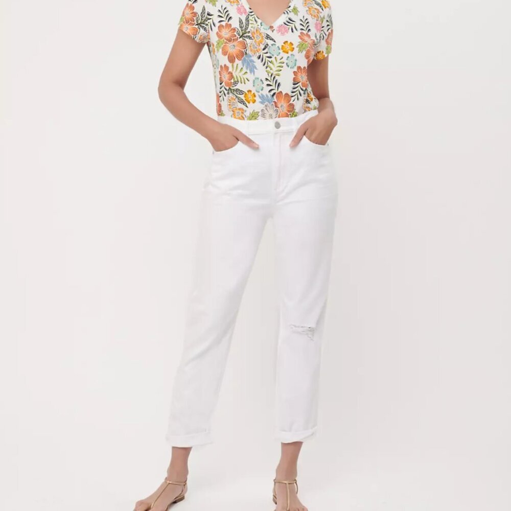 Loft White Demin Boyfriend Slim Straight Leg Jeans